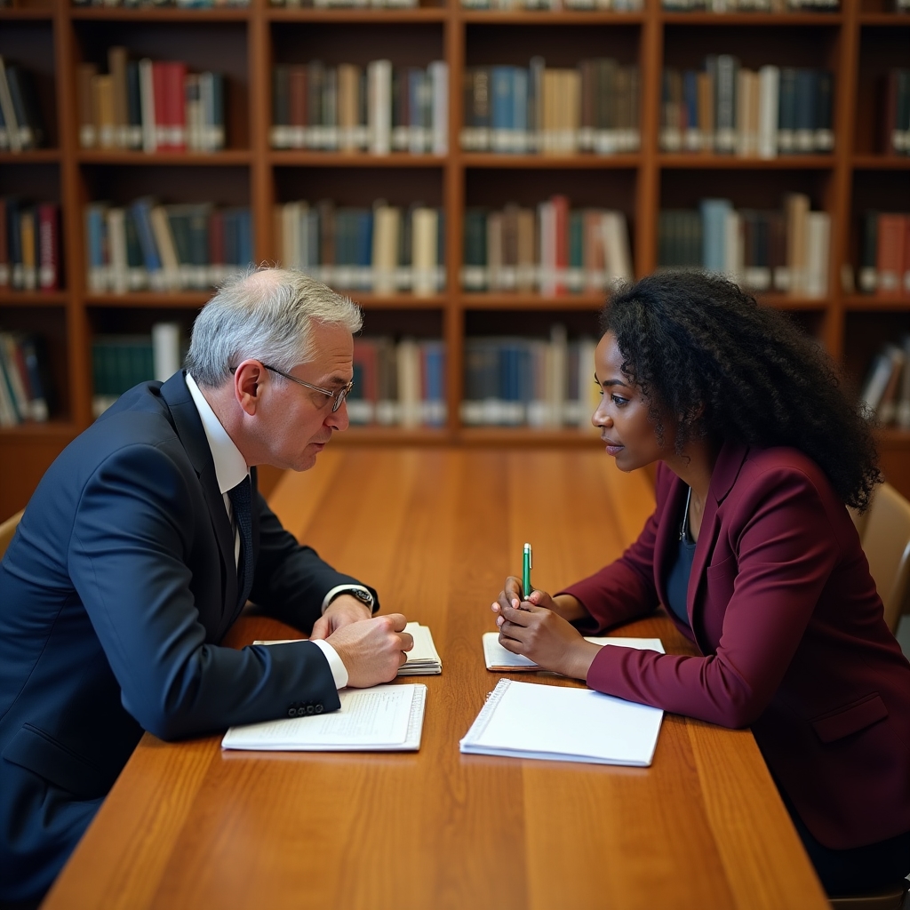 Professional coaching session in an academic library environment
