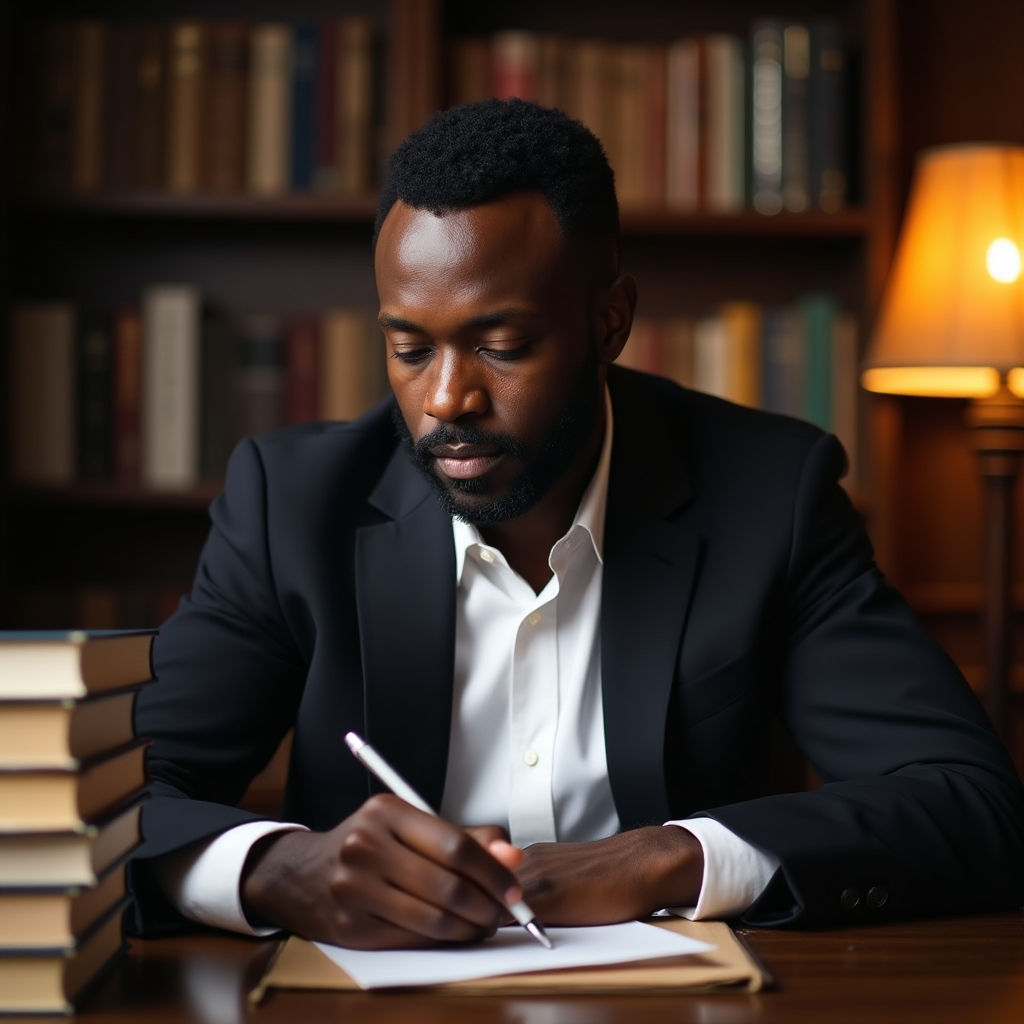 Professional in thoughtful reflection in a university study environment